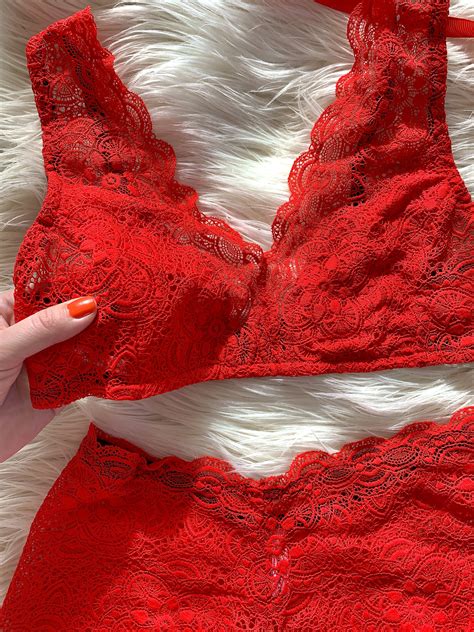 red lace lingerie set soft handmade lingerie xxs 4xl etsy