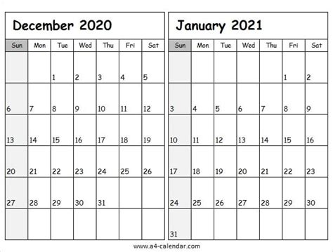 January Through December 2021 Calendar Calendar Template Printable