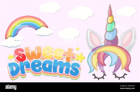 Sweet Dreams Logo In Pastel Color With Cute Unicorn And Rainbow