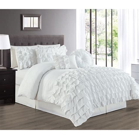 7 Piece Cal King White Comforter Set Bed In A Bag Hypoallergenic Ruffle