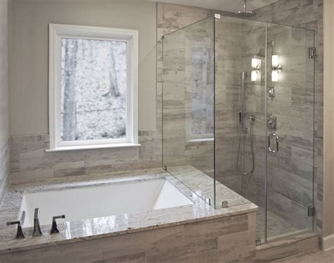 Bathroom Remodel By Craftworks Contruction Glass Enclosed Shower Drop In Tub Surrounded By