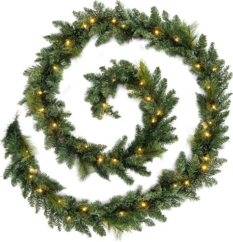 WeRChristmas Pre-Lit Long Garland Illuminated with 52 Warm LED Lights