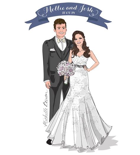 Wedding Couple Illustration Bride And Groom By Michellebaronstudio