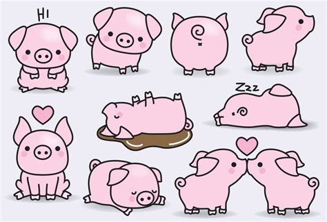 Premium Vector Clipart Kawaii Pigs Cute Pigs Clipart Set Etsy Israel