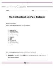 This test covers plate tectonics: Plate-Tectonics-Gizmo - Name Date Student Exploration Plate Tectonics Prior Knowledge Questions ...