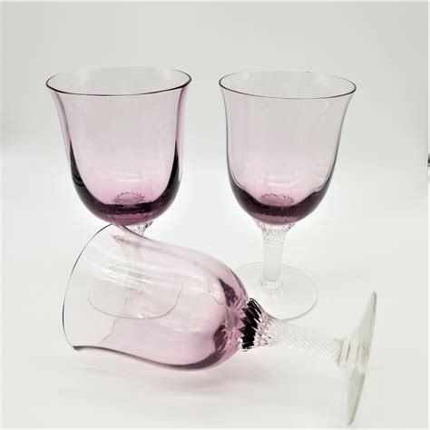 Vintage Lavender Wine Glasses With Crystal Bases Set Of 3 Etsy Vintage Wine Glasses Purple
