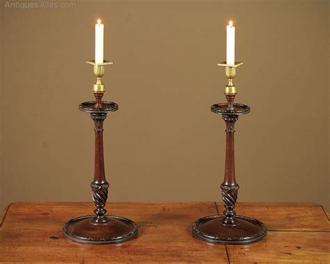 Pair Mahogany Candlesticks C1900 Candlesticks Candle Holders