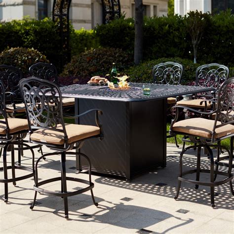 Darlee Florence 9 Piece Cast Aluminum Patio Counter Height Fire Pit Bar