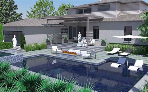 Preliminary Rendering Of A Modern Swimming Pool And Outdoor Living Area