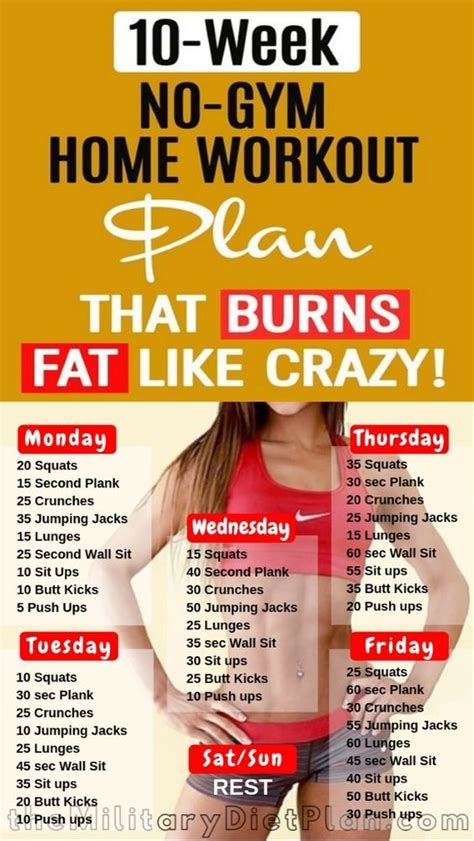 10 Week No Gym Home Workout Plan That Burns Fat Like Crazy Healthy Living And Lifestyle