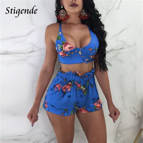 Stigende Floral Print Women Summer Sets Two Piece Crop Top And Shorts