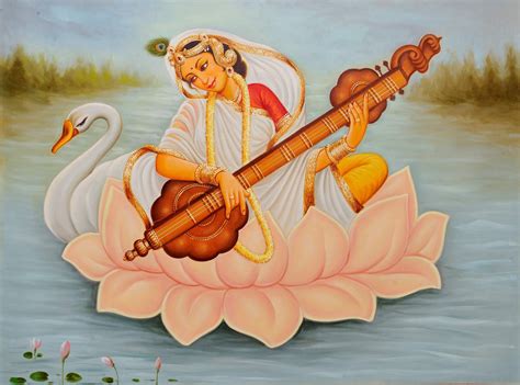 Goddess Saraswati Wearing Sari Seated On Lotus Exotic India Art