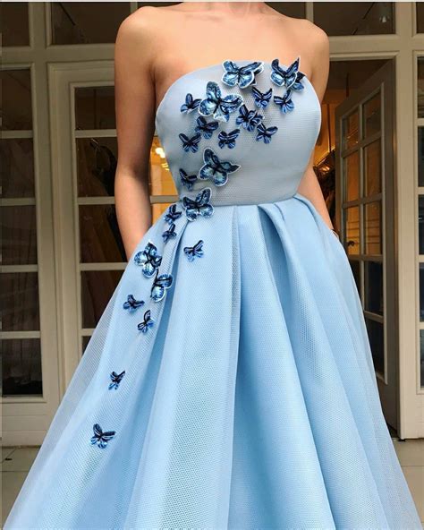 Simple Prom Dresses Strapless Aline Fashion Butterfly Prom Dress Long