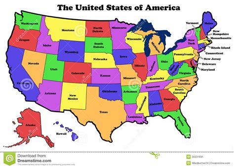 Map Of United States With State Names Stock Image Image 30331691