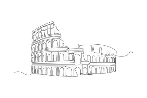 Continuous One Line Drawing Colosseum Amphitheater In Rome Italy