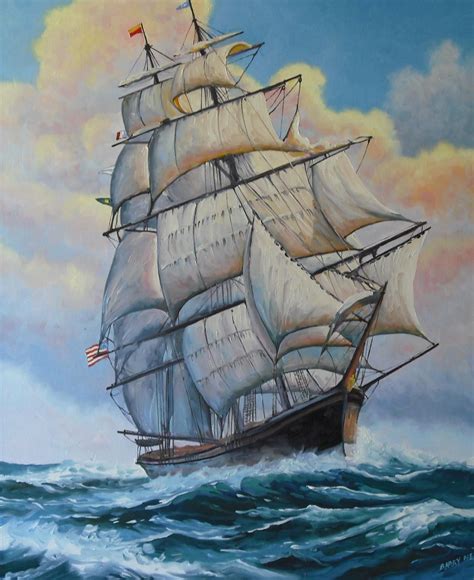 Clipper Ship Boat Drawing Ship Drawing Hand Art Drawing Sea Painting
