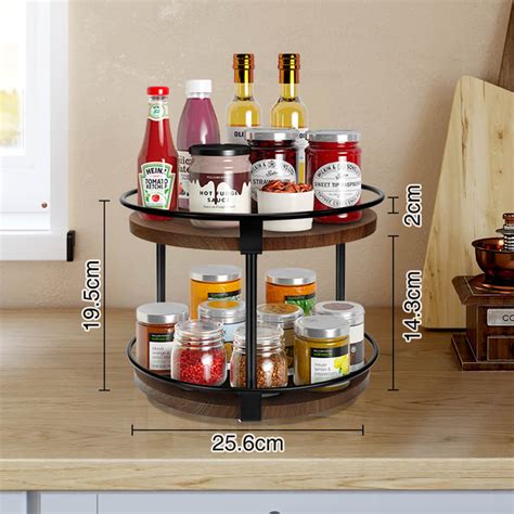 Greenstell 2 Tier Lazy Susan 10 Inches Round Wood Rotating Spice Rack