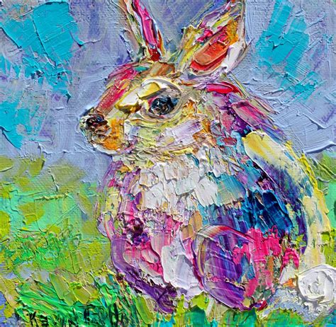 Rabbit Painting Bunny Art Original Oil Palette Knife Impressionism On