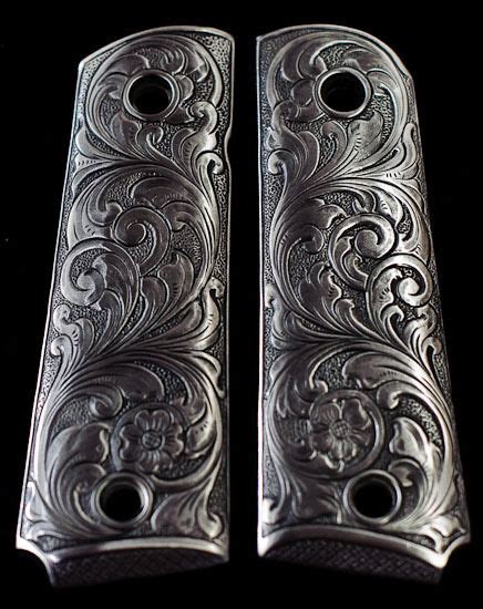 Colt 1911 Custom Grips Solid Pewter W Scroll Pattern Kimber Engraved