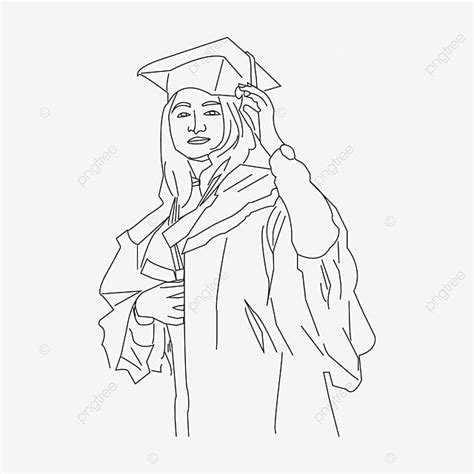 Abstract Line Art Drawing Graduates Happy Girl Celebrating Her