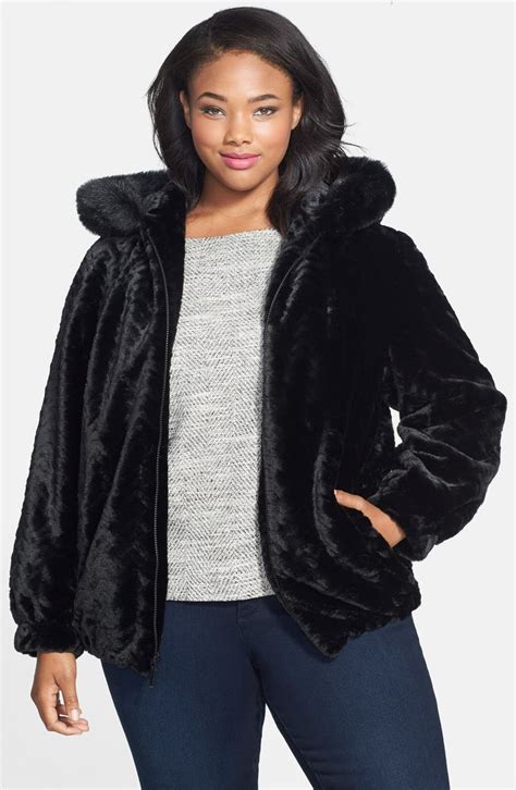Gallery Hooded Blouson Faux Fur Jacket Plus Size Nordstrom