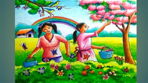 How To Draw A Spring Season Scenery Step By Stepdrawing Spring Season