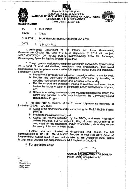 Dilg Memorandum Circular No 2016 116