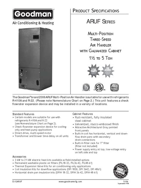 Goodman Airhandler Manual Air Conditioning Heat Pump