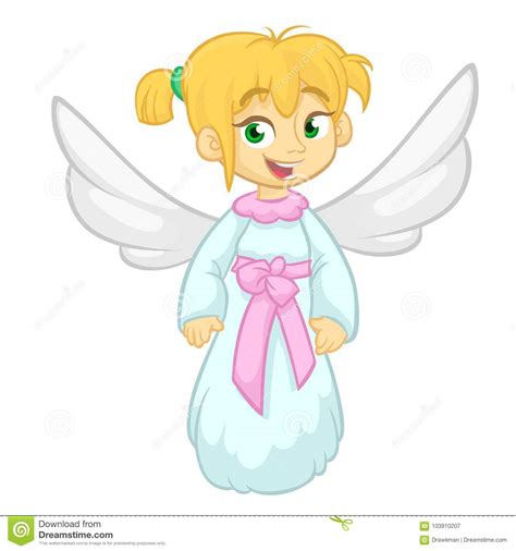 Cute Happy Cartoon Christmas Angel Character Vector