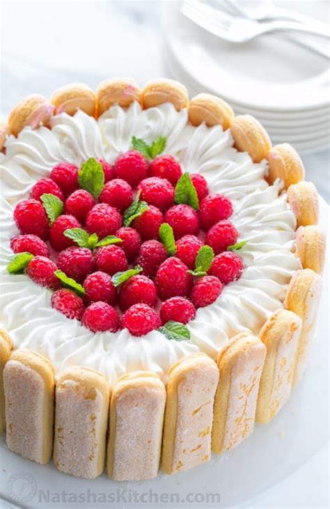 Add cream of tartar, and continue to beat until soft peaks form. Raspberry Charlotte Cake Recipe - Natasha's Kitchen