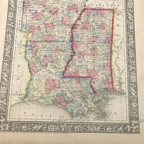 1860 Antique Map Of Louisiana Arkansas And Mississippi Etsy