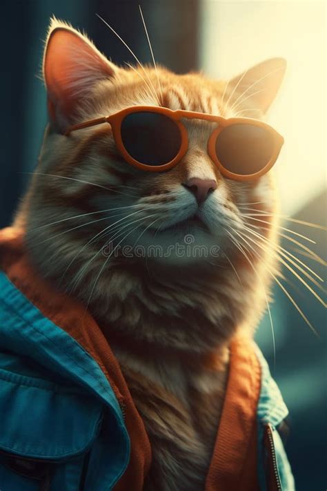 Cat Character Portrait Wearing Sunglasses And Clothes Generative Ai