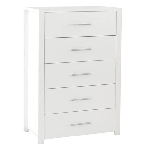 5 Drawer Tallboy Chest W Melamine Finish In White 220907 For Sale