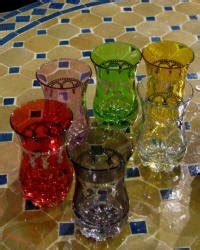 Set Of Moroccan Multicolored Glassware Glass Cups In Color And Silver