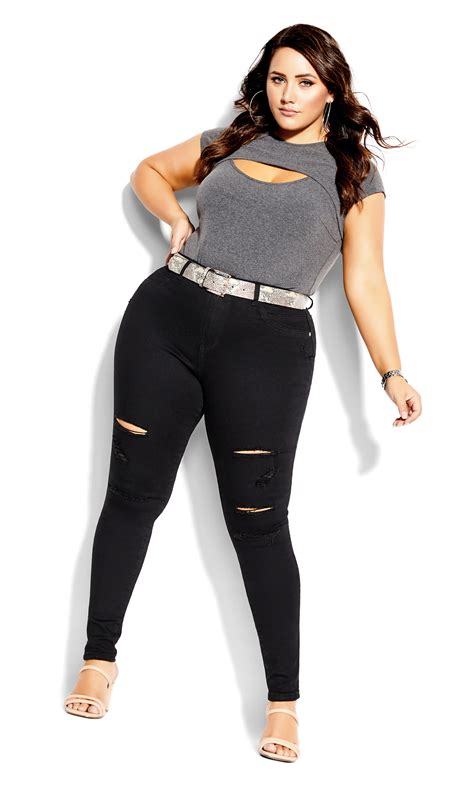 Womens Plus Size Black Ripped Skinny Jeans