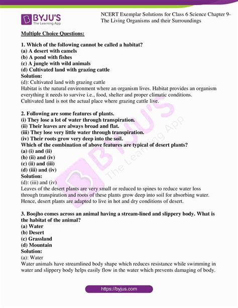 Ncert Exemplar Solutions For Class 6 Science Chapter 9 The Living