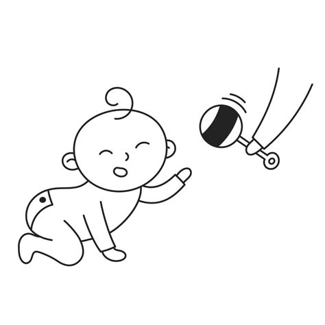 Bebe Gateando Icono De Doodle De Niño Y Familia Dibujado A Mano
