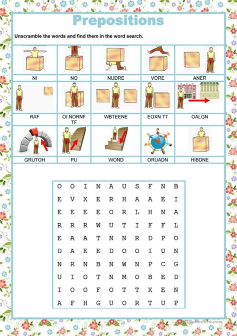 preposition words worksheets worksheets