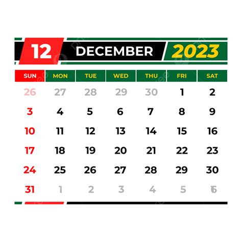 December 2023 Calendar December Calendar Month Png And Vector With