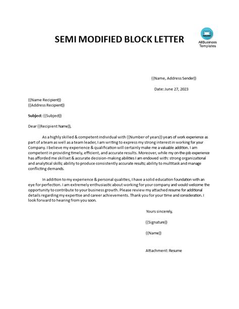 Kostenloses Semi Block Letter Format