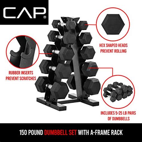 Cap Barbell 150 Lb Coated Hex Dumbbell Weight Set And Storage Rack