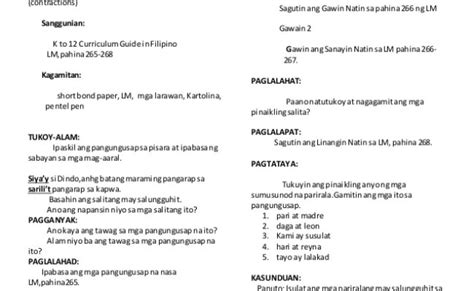 Halimbawa Ng Banghay Aralin Sa Filipino K To 12 Maikling Kwentong