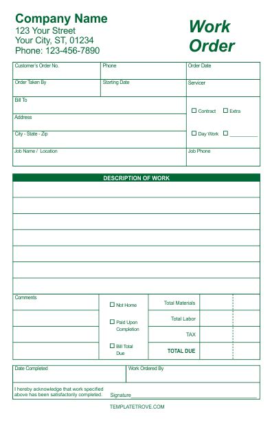 Fillable work order request form. Work Order Forms