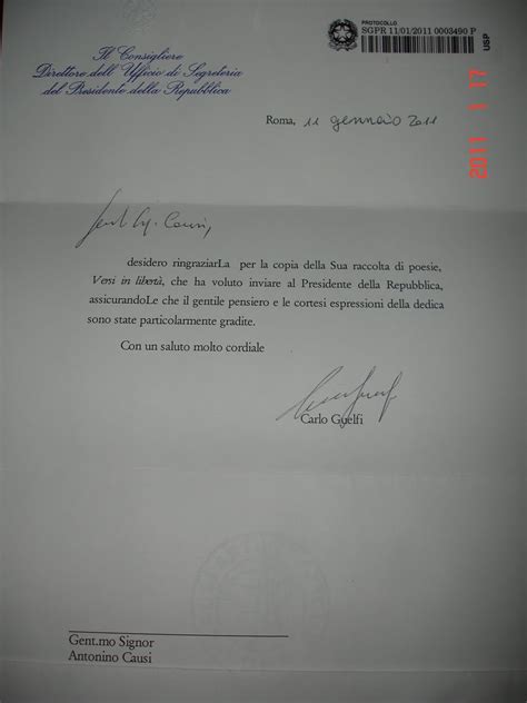 Tonypoet Lettera Di Ringraziamento Del Presidente Della Repubblica