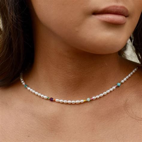 Freshwater Pearl Necklace With Gemstone Beads By Jiya Jewellery