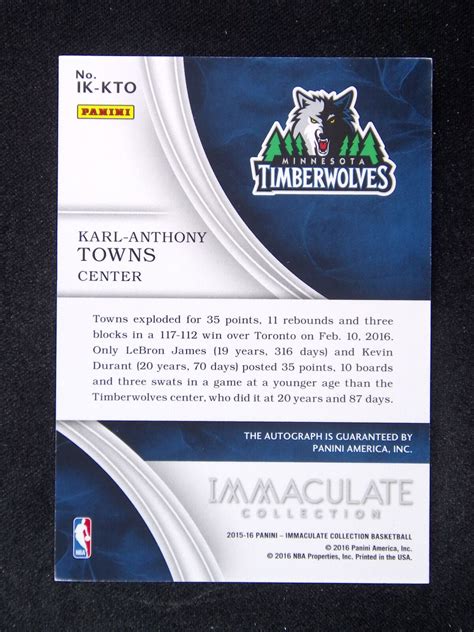 2015 16 Panini Immaculate Karl Anthony Towns Timberwolves RC Rookie Ink