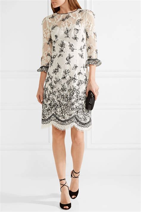 Lyst Oscar De La Renta Flower Embroidery Lace Dress In White
