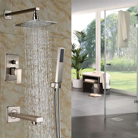 Wall Mount Brushed Nickel Shower Faucet Set Bathtub 8 Rainfall Shower