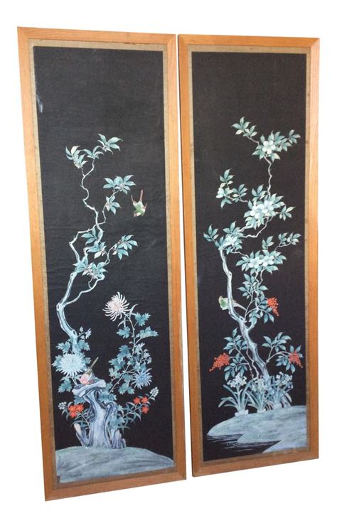 Hand Painted Chinese Wallpaper Panels A Pair On