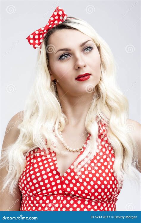 Fashion And Beaut Concept Cheerful Caucasian Blond Female In Re Stock Image Image Of
